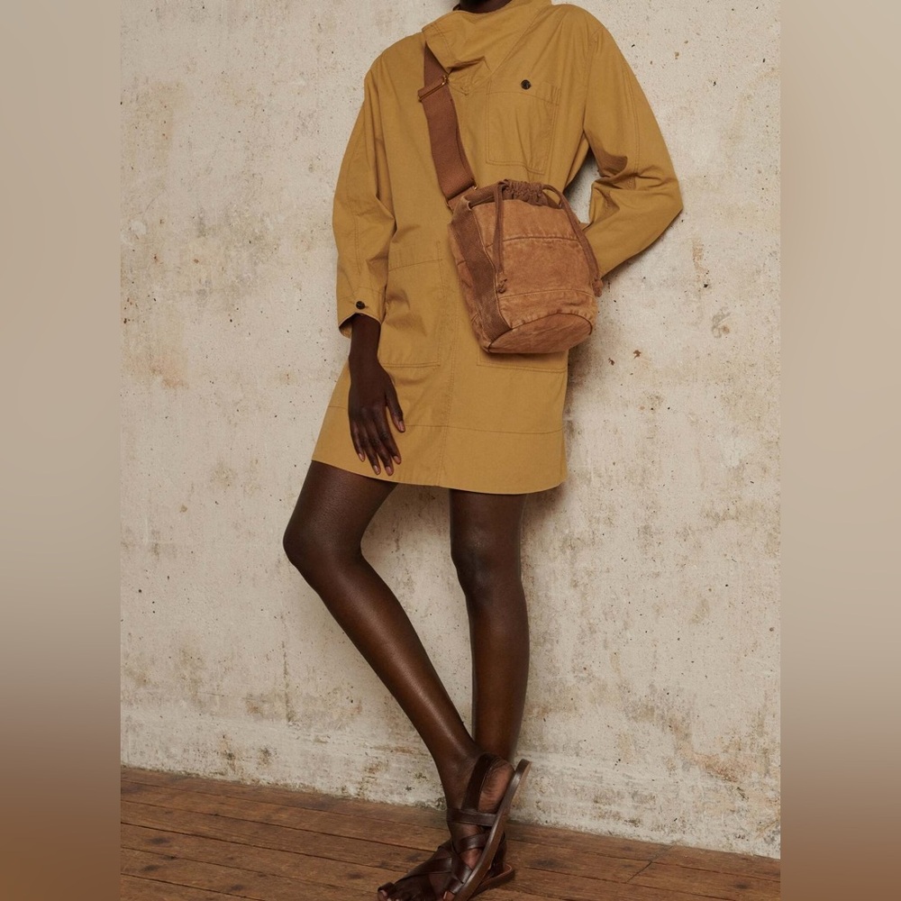 SOEUR ULSAN SHORT TRAPEZE POPLIN DRESS IN TAN SIZE 38